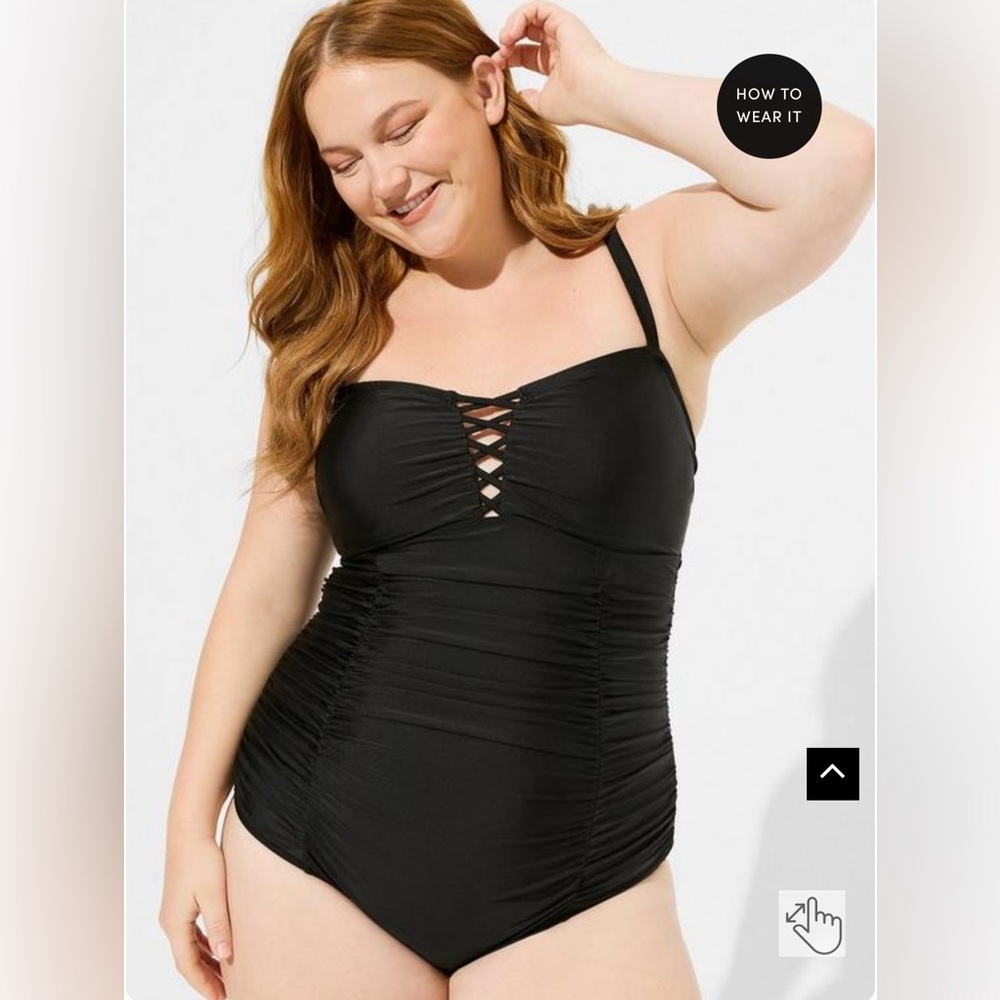 Torrid Black One Piece Swimwear with Sweetheart Neckline
